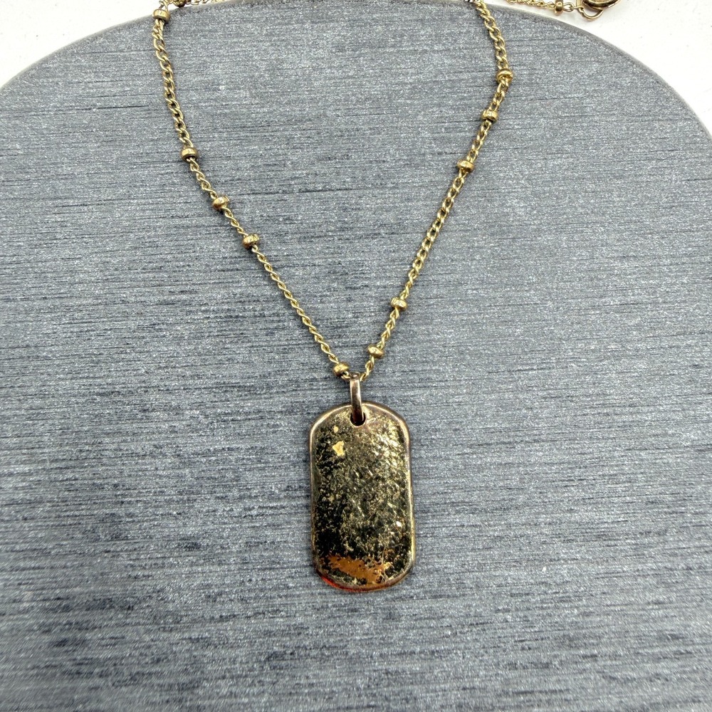 Gold Tone Textured Dog Tag Pendant Station Chain Necklace Minimalist Fashion